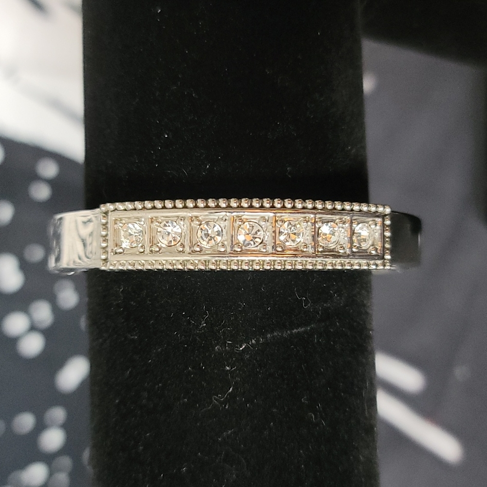Rhinestone Silver Tone Cuff Bracelet